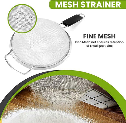 9" Large Extra Fine Mesh Strainer with Thermo Plastic Rubber Handle - Sieve Fine Mesh Stainless Steel - Ideal to Strain Pasta, Quinoa and Rice - Image 7
