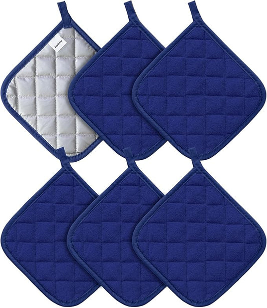 Joyhalo 6 Pack Pot Holders for Kitchen,Cotton Oven Holder with Great Heat Resistance,Non Slip Hot Pads for Kitchen Clearance,Dark Blue by Joyhalo