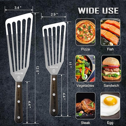 2 Pack Fish Spatula Stainless Steel，Flexible Metal Spatula Perfect for Flipping Eggs, Burgers and Baking, Durable Lightweight Kitchen Slotted Turner for Cooking & BBQ, Perfect Gifts