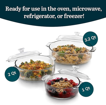 Libbey Baker's Basics 3-Piece Glass Casserole Dishes with Glass Covers, Stackable Casserole Dishes for Oven, Microwave, Refrigerator, Versatile Baking Dish Set - Image 2