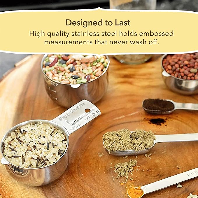 Measuring Cups and Spoons Set of 15, Stackable Cups, Long Handle with Leveler Fits Narrow Jars, 304 Premium Stainless Steel, Kitchen Gadgets for Liquid & Dry Ingredients Cooking Baking - Image 2