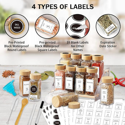 Aliggbent Spice Jars with Lable, 48 Pcs 4 oz Glass Spice Jars with Bamboo Lids, Spice Containers Bottles, Glass Seasoning Jars with Shaker Lids, Collapsible Funnel, for Spice Racks, Pantry,Cupboard - Image 4