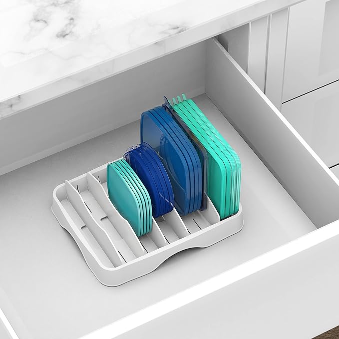 Simple Houseware Food Container Lids Storage Organizer with Adjustable Dividers, 13''x10'', White - Image 5