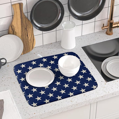 Patriotic July of 4th Blue Star Dish Drying Mat for Kitchen Counter 16x18 Memorial Independence Day Absorbent Reversible Microfiber Drying Mats Kitchen Countertop Protector Dishes Drainer Pad - Image 6
