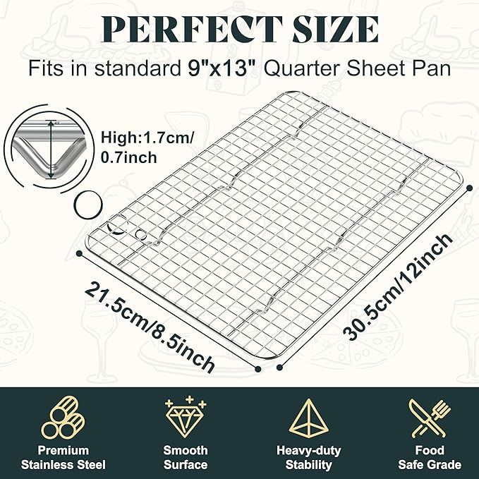 Cooling Racks for Cooking and Baking - 8.5"x12" Oven Safe Premium Stainless Steel Heavy Duty Baking Rack Tight-Wire, Fits Quarter Sheet Pan for Roasting & Grilling & Cooking - 1 Pack - Image 2