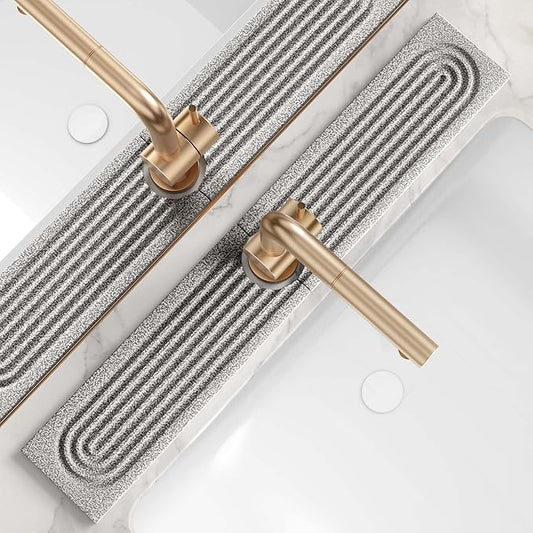 Stone Kitchen Sink Faucet Mat, Premium Upgraded Diatomite Drying Stone Mat & Sink Protector Splash Guard - Prevent Moisture Drying Stone Tray for Kitchen Counter (23.6" x 3.9", Dishwasher Safe) by eormoe