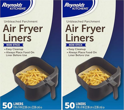 Reynolds Kitchens Air Fryer Liners Disposable, Unbleached Parchment Paper Sheets, 50 Count (Pack of 2) by ReynoldsConsumerProducts
