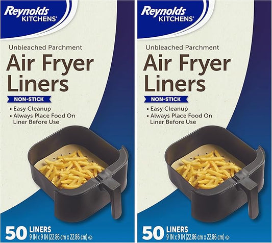 Reynolds Kitchens Air Fryer Liners Disposable, Unbleached Parchment Paper Sheets, 50 Count (Pack of 2) by ReynoldsConsumerProducts