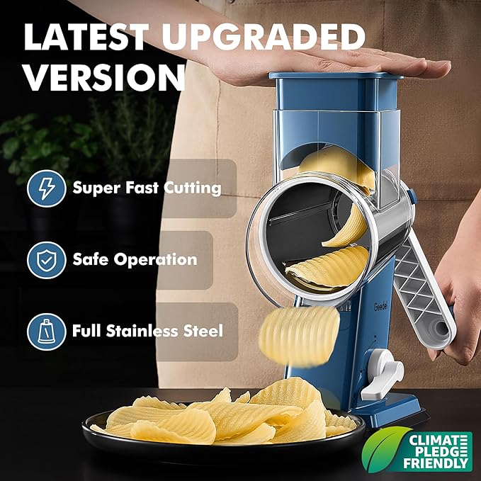 Geedel Rotary Cheese Grater - Upgraded Vegetable Shredder with 4 Interchangeable Blades, Easy to Clean Cheese Shredder with Handle, Kitchen Grater Nuts Grinder for Cutting Cheese, Vegetable, Nuts - Image 4