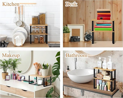 Marsui 4 Pcs Kitchen Organizer Accessories Set Cabinet Organizer Shelf and Bamboo Dish Drying Plate Rack Counter Shelves Storage Holder for Spice Rack, Dish, Pot Lid, Bowl, Cup(Light Color) - Image 7