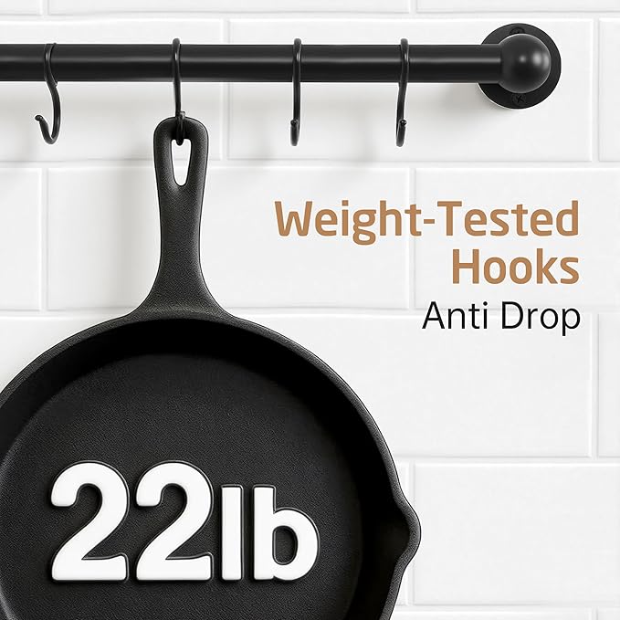 KES 130lb High-Capacity 32 Inch Pot Rack Wall Mounted with 3X Thick Tube, Pot and Pan Hanger with 10 Hooks for Cast Iron Utensil, Kitchen Pot Rail with Drilling Template for 16" Stud Mount, Black - Image 8