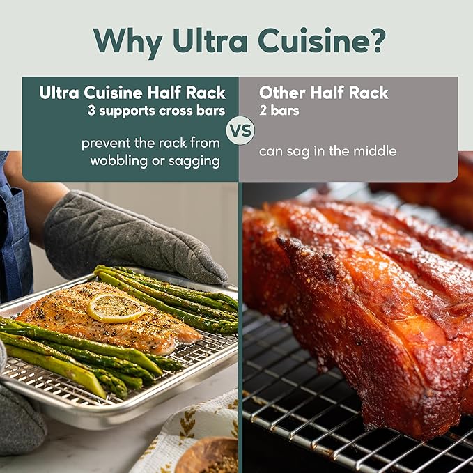 Ultra Cuisine Oven-Safe, Dishwasher-Safe 100% Stainless Steel Cooling & Baking Rack Set - Tight-Wire Bake for Oven Cooking - Heavy Duty - 8.5x12 - Set of 2 - Small Quarter Sheet Pan Cooling Racks - Image 4