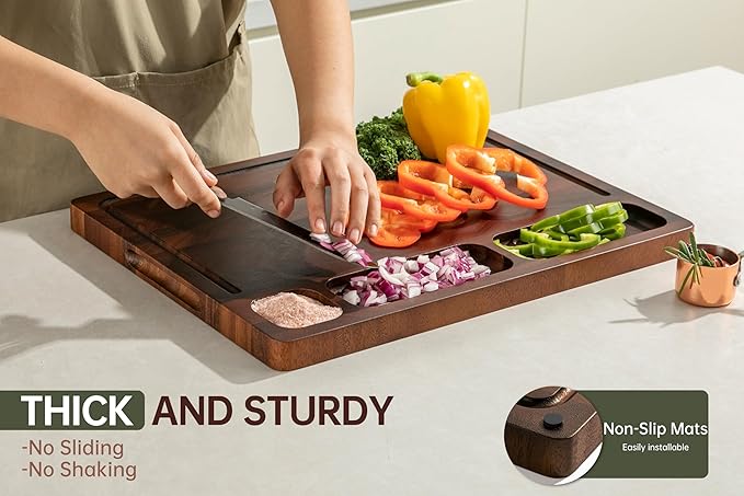 THETCHRY Walnut Cutting Boards For Kitchen, End Grain Wooden Cutting Board with Handle, Chopping Board Double Sided Charcuterie Boards For Meal Prep & Serving with Gift Box（Black Walnut）17”X13” X1” - Image 3