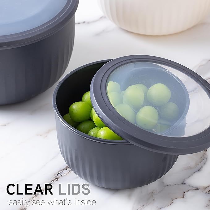 COOK WITH COLOR Prep Bowls with Lids- Wide and Deep Nesting Plastic Small Mixing Bowl Set with Lids, 12 Piece Set - Deep Bowls, Speckled Black - Image 4