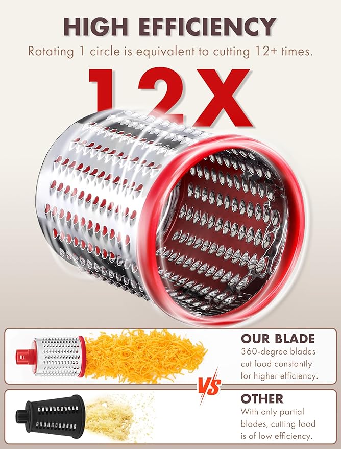 GDL Rotary Cheese Grater, Upgraded 5-in-1 Cheese Grater Hand Crank, Multi-purpose Cheese Shredder with Handle, Vegetable Slicer Cutter Ice Shaver for Potato, Carrot, Nuts, Chocolate - Image 4