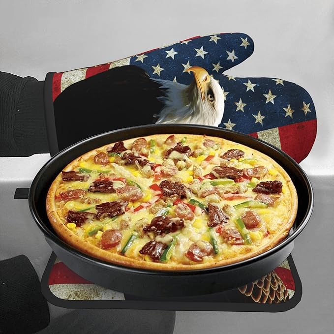 Patriots Oven Mitts - Rustic American Flag Kitchen Mitts Pot Holders Patriotic Hot Mitts 4th of July Hot Pads Sets of 2 for Cooking Baking Grilling - Image 7