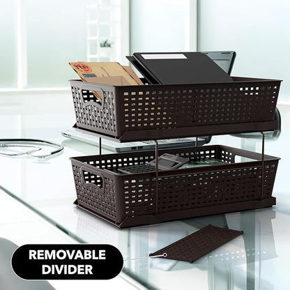 Simple Houseware 2 Tier Bathroom Organizer Tray Pull-Out Sliding Drawer, Under Sink Storage, Brown - Image 10