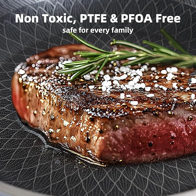 Non Stick Frying Pan 12 Inch with Lid, Hybrid Nonstick Stainless Steel Skillet Pan with Stay-cooling Handle, PFOA Free Non Toxic Dishwash & Oven Safe, Induction Ready, All Cooktops