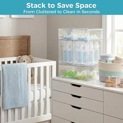 Vtopmart 6 Pack Clear Stackable Storage Drawers,Easy to Assemble Baby Bottle with handles,Plastic Drawers for Kitchen Pantry,Cabinet,Under Sink Organization - Image 4