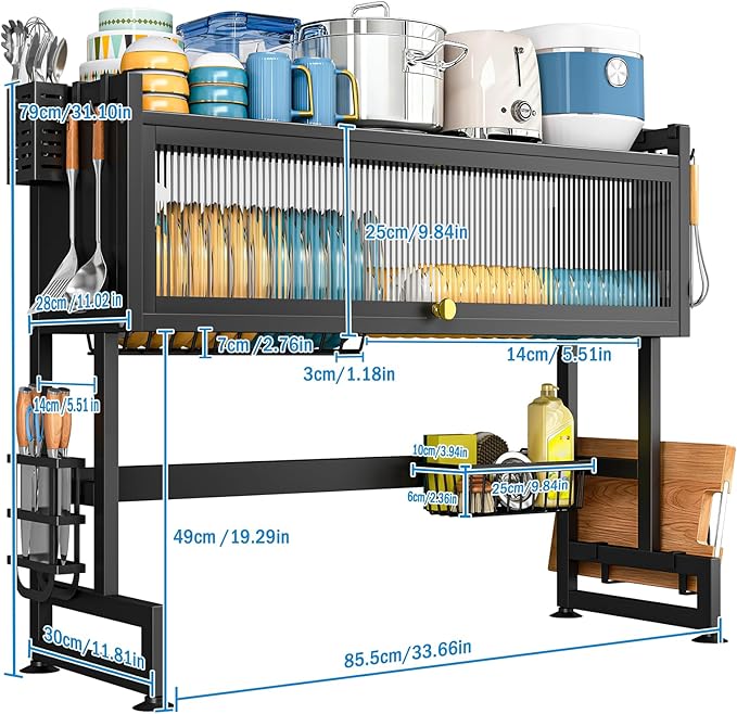 SNSLXH  2-Tier Over The Sink Dish Drying Rack, 33.66"×31.1"×11.81", Large Sink Rack for Kitchen, Saving Kitchen Space, Cover Design Holds Dishes, Bowls, and Cutlery, Kitchen Sink Shelf - Image 3