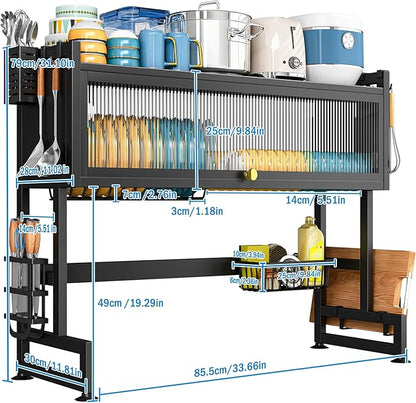 SNSLXH  2-Tier Over The Sink Dish Drying Rack, 33.66"×31.1"×11.81", Large Sink Rack for Kitchen, Saving Kitchen Space, Cover Design Holds Dishes, Bowls, and Cutlery, Kitchen Sink Shelf - Image 3
