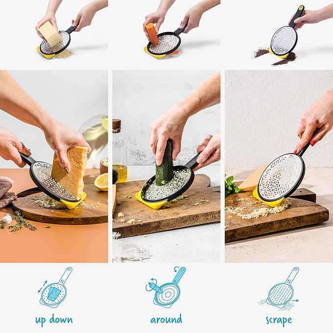 Dreamfarm Ograte Two-Sided Medium Food & Vegetable Speed-Grater with Non-Slip Bowl Hook & Foot - 3mm Medium Grater, Yellow - Image 4