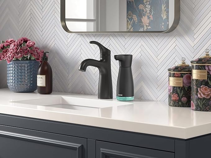 AIKE Magnetic Charging Waterproof Automatic Soap Dispenser for Liquid Soap Anti-Fingerprint Black Coating 14fl.oz. Model AK1337 - Image 6