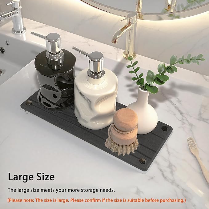 Quick Dry Sink Caddy Kitchen Sink Organizer, Water Absorbing Stone Tray for Sink, Stone Drying Tray, Diatomite Faucet Mat & Protector, Dispenser Sponge Holder, Stone Soap Tray for Bathroom Counter - Image 6
