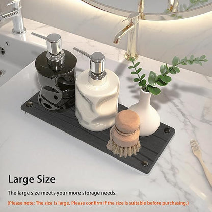 Quick Dry Sink Caddy Kitchen Sink Organizer, Water Absorbing Stone Tray for Sink, Stone Drying Tray, Diatomite Faucet Mat & Protector, Dispenser Sponge Holder, Stone Soap Tray for Bathroom Counter - Image 6