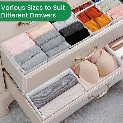 Criusia 16 Pack Underwear Drawer Organizer, Drawer Organizer Clothes, Foldable Cloth Storage Box Closet Dresser Drawer Divider Organizer for Clothes, Scarves (White) - Image 5