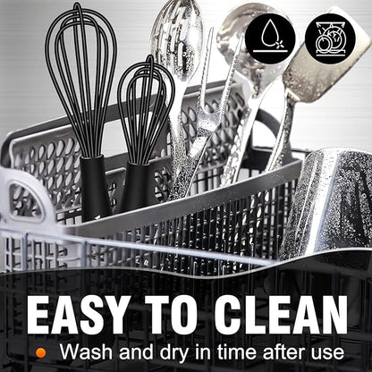 Walfos Whisk 5+7in/12cm+17cm Mini Whisk,Silicone Whisks Non Scratch Heat Resistant (480°F). Nice for stirring individual eggs and mixing small amounts of powder and sauce.Dishwasher Safe.Black - Image 8