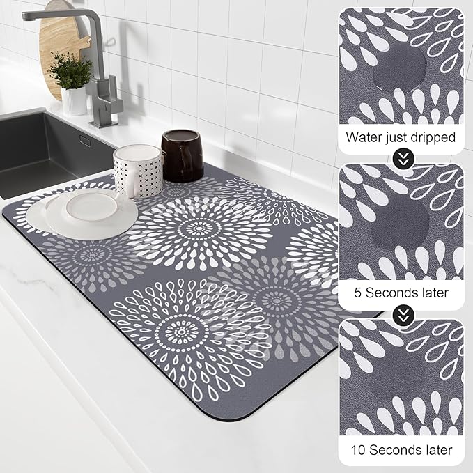 LuxStep Dish Drying Mat Super Absorbent Kitchen Counter Mat Rubber Backing Draining Mat Easy to Clean Kitchen Accessories Dish Rack Pad for Dishes, Utensils, Countertops, Sinks 16" x 24" Grey - Image 4