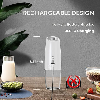 Rechargeable Salt And Pepper Grinder Set with LED Light, Automatic Electric Gravity Salt And Pepper Shakers Set, No Battery Needed, Adjustable Roughness, 2 Pack (Black&White) - Image 4