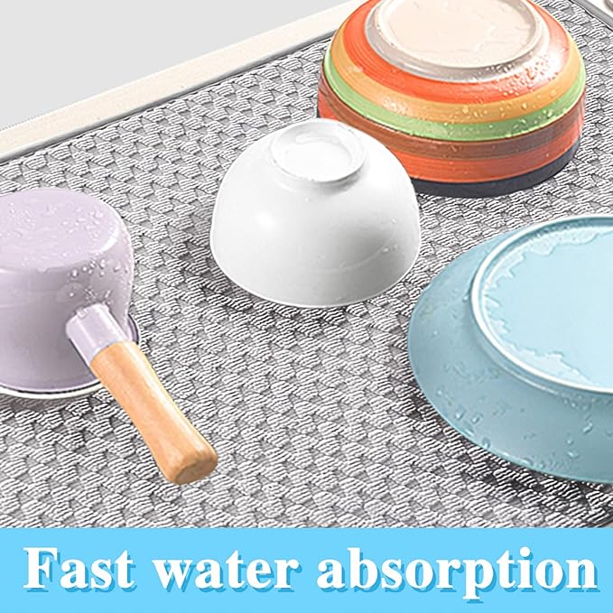 2 Pack Microfiber Dish Drying Mat,24*17 inch Absorbent Dish Drainer Kitchen Counter,Large Size Dish Drying Pad for Countertops,Sinks,Draining Racks(Gray) - Image 4