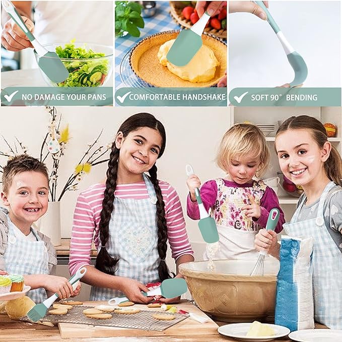 Silicone Kitchen Cooking Utensils Set Heat Resistant, 5 Pcs Silicone Spatula Set for Baking Cooking Mixing, Silicone Cooking Utensils Set for Nonstick Cookware, Dishwasher Safe (Green), Medium - Image 3