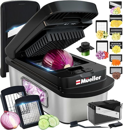 Mueller Pro-Series 10-in-1, 8 Blade Stainless Steel Multi Vegetable Chopper And Mandoline Slicer, Kitchen Tools and Gadgets, Food and Veggie Chopper, Mincer, Dicer, French Fry Cutter, Black by Mueller