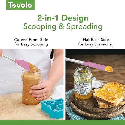 Tovolo Jar Spatula Silicone Long Stainless Steel Handle Scraper Spatula Pink Sorbet, Jar Scraper Heat Resistant Dishwasher Safe BPA Free Kitchen Utensil for Scraping Spreading Jelly Peanut Butter
