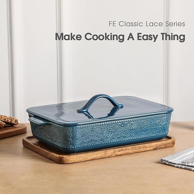 Casserole Dish with Lid, Ceramic 9x13 Casserole Dish for Oven, Rectangular Bakeware, Large Baking Dish with Handles for Holiday Cooking, Roasting, Baking, Oven & Microwave Safe (Blue) - Image 3