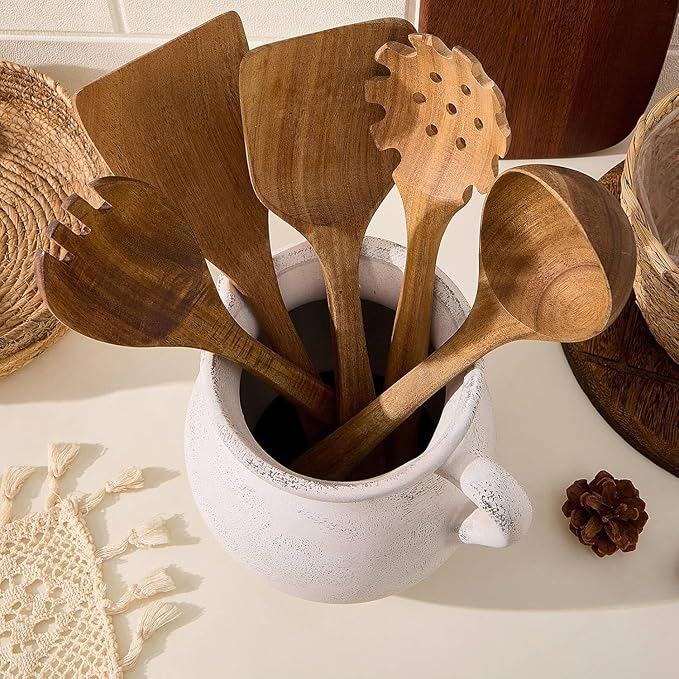 MIYUKI Rustic Kitchen Utensil Holder - 7.6 Inch Ceramic Utensil Crock for Countertop, Vintage Kitchen Counter Decor - Image 5