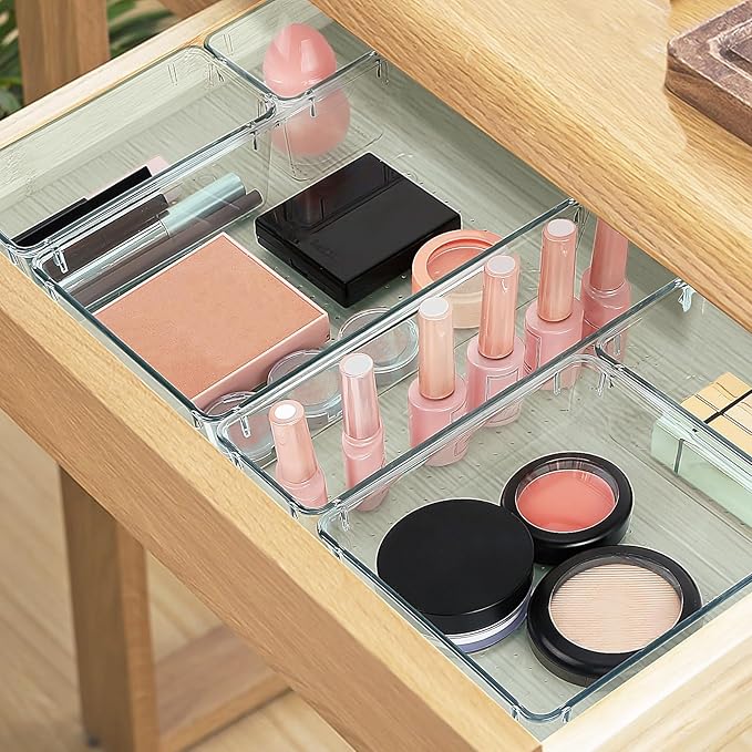 StorMiracle 25 PCS Drawer Organizer Set, 4 Varied Size Bathroom and kitchen Drawer cabinet organizer Trays, Clear Storage Bins for Makeup, Jewelry, Utensils and Gadgets - Image 5