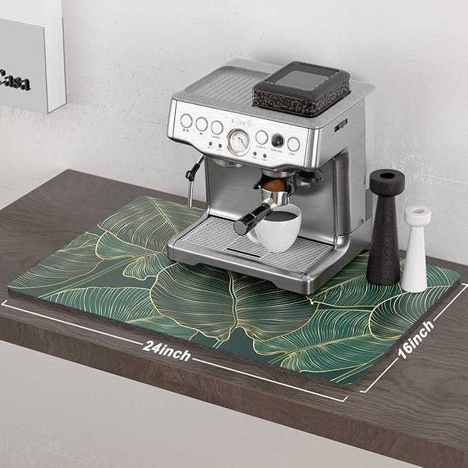 Rnivvi Coffee Mat, 16" x 24" Cute Tropical Theme Coffee Bar Mats for Espresso Machine Station Accessories and Organizer, Hide Stain Rubber Backed Absorbent Dish Drying Pad for Kitchen Counter, Palm - Image 2