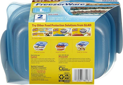 Glad GladWare FreezerWare Food Storage Containers with Lids, Large Rectangle No BPA Plastic for Freezing Soups Meals and Batch Cooking, Crack Resistant, Microwave Dishwasher Safe, 64 Oz, 2 Ct - 6 Pk