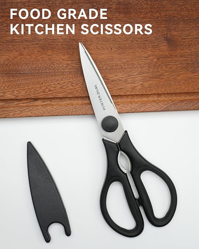 Kitchen Scissors for Food, HUNTER.DUAL Heavy Duty Come Apart Poultry Shears for Cooking, All Purpose for Cutting Chicken, Meat, Fish & Vegetables (Black, 8.35 Inch) - Image 2