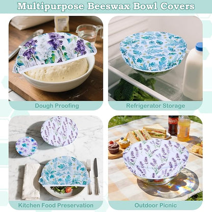 5-Size Reusable Beeswax Bowl Covers for Bread Proofing, Cotton Cloth Flexible Beeswax Wraps for Food Storage(Lilacs) - Image 5