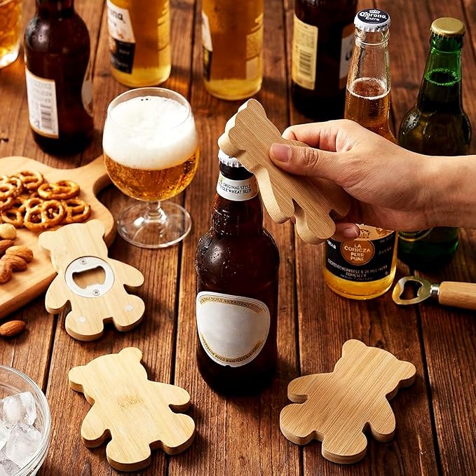 Vesici 24 Pcs Magnetic Bottle Opener 2.5" DIY Bamboo Bear Shape Baby Shower Bottle Opener Favors Wooden Beer Openers Fridge Refrigerator Magnet Gift for Baby Shower Guests Wedding Party Souvenirs - Image 4
