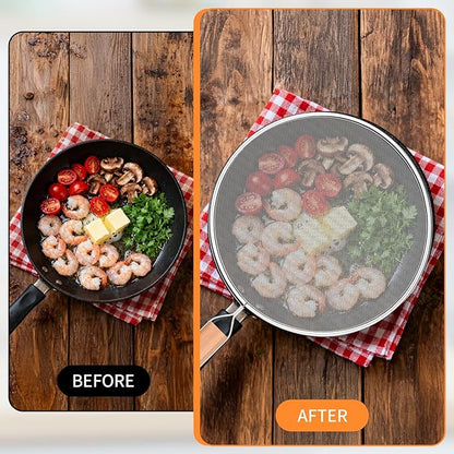 Grease Splatter Screen for Frying Pan - 8Inch Stainless Steel Splatter Guards Mesh with Wood Handle, Pan Cooking Pots Food Strainer, Hot Oil Splash Protector Splatters Screen for Frying Pans - Image 3
