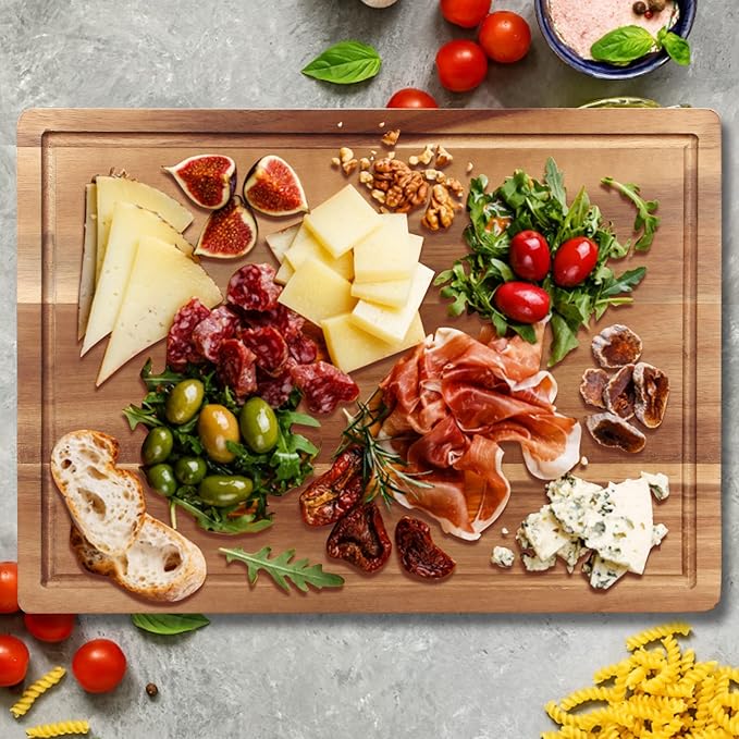 Solid Acacia Wood Cutting Boards for Kitchen Decor Wooden Charcuterie Board Meat Cheese Boards Butcher Block Pizza Bread Serving Board Hardwood Chopping Board Non Toxic Teak Small Cutting Boards - Image 2