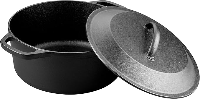 VORRINGARD Pre-Seasoned Cast Iron Dutch Oven with Lid, Round and Dual Handles, for Stovetop, Camping, Grill, Induction, Electric, Black, 3 qt
