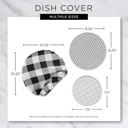 DII Reusable Cloth Bowl Cover Collection Machine Washable, Cotton with Elastic Stretch for Food Storage, 10.25"/8.25"/7.5" Diameter, Farmhouse Plaid, French Blue, 3 Piece