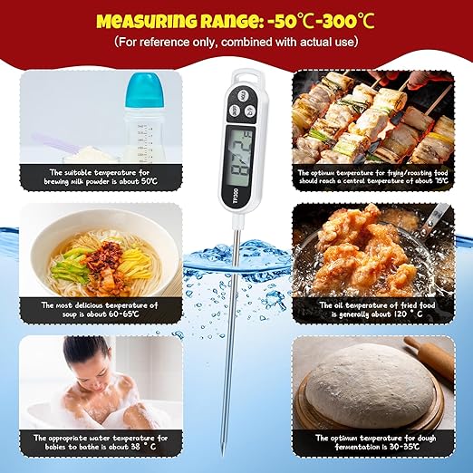 Copkim 6 Pcs Instant Read Meat Thermometer with Long Probe 9.65 Inch Kitchen Cooking Food Candy Waterproof Digital Thermometer for BBQ Water Milk Yogurt Liquid Cooking(White) - Image 4